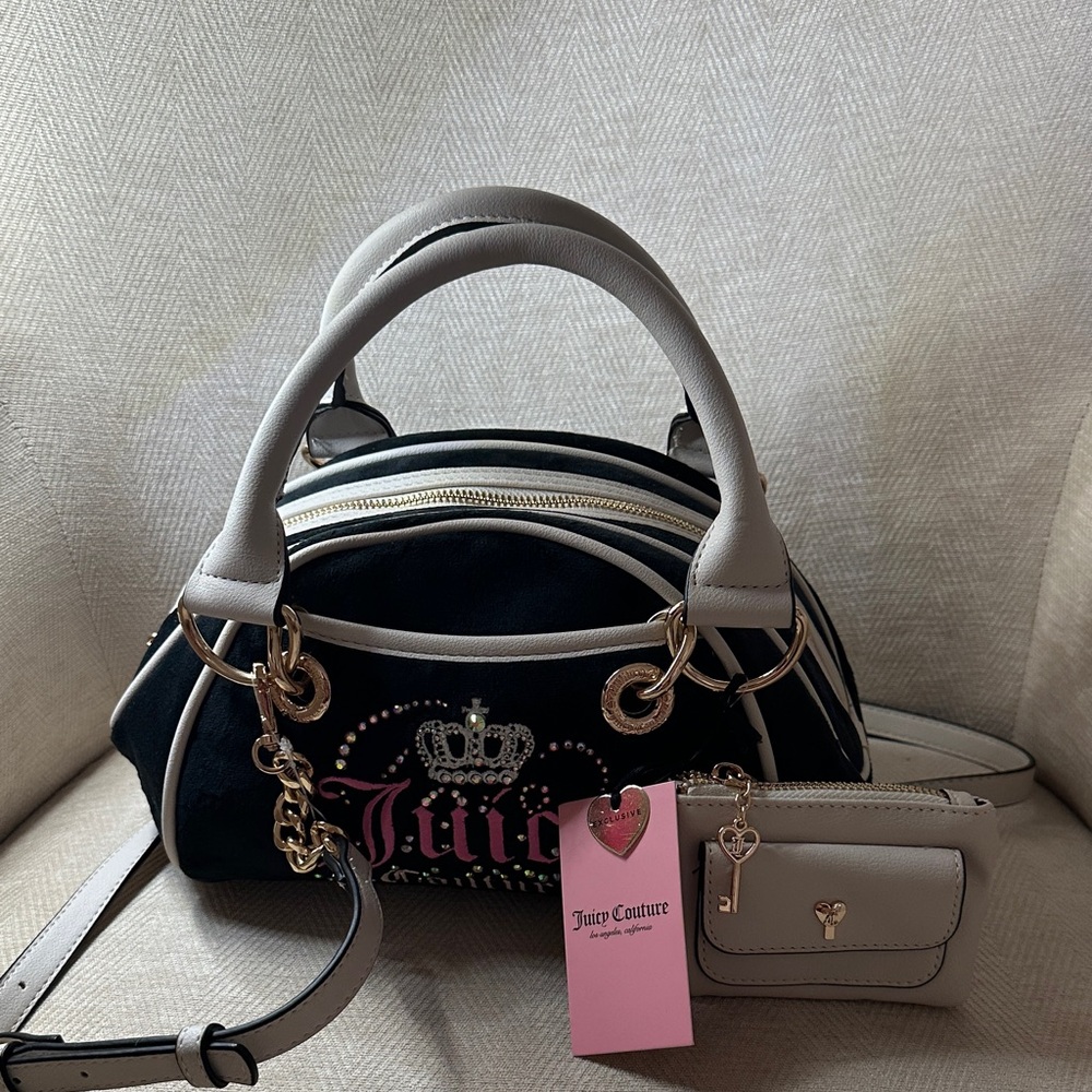 Juicy Couture Black and Cream Shoulder and Top Handle Bag with Pouch - Picture 11 of 15